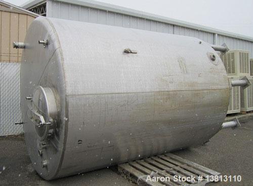 Used Sani Tank Stainless Steel Storage Tank, 3,000 Gallons.  3" Bottom discharge, top manway, 6 inlets:  (2) 2.5", (3) 3.5" and (1) 4". 9' Diameter, 10' straight wall, 13'2" overall height.  304 Stai...