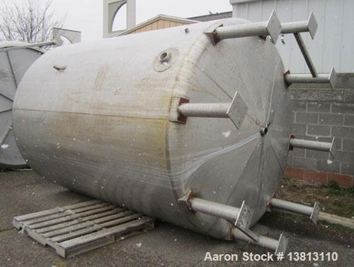 Used-Sani Tank Stainless Steel Storage Tank, 3,000 Gallons.  3" Bottom discharge, top manway, 6 inlets:  (2) 2.5", (3) 3.5" ...