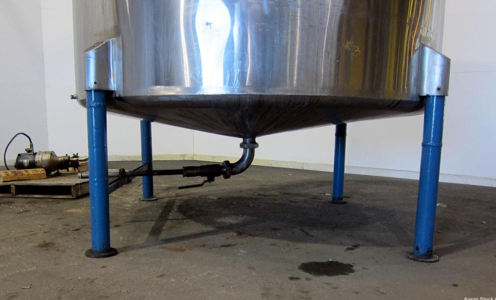 Used San-I-Tank, 2000 Gallon, 304 Stainless Steel, Vertical. 84” Diameter x 84” straight side, flat welded top, coned bottom. Lightnin clamp on agitator, model D-3. Approximate 1” diameter shaft with...