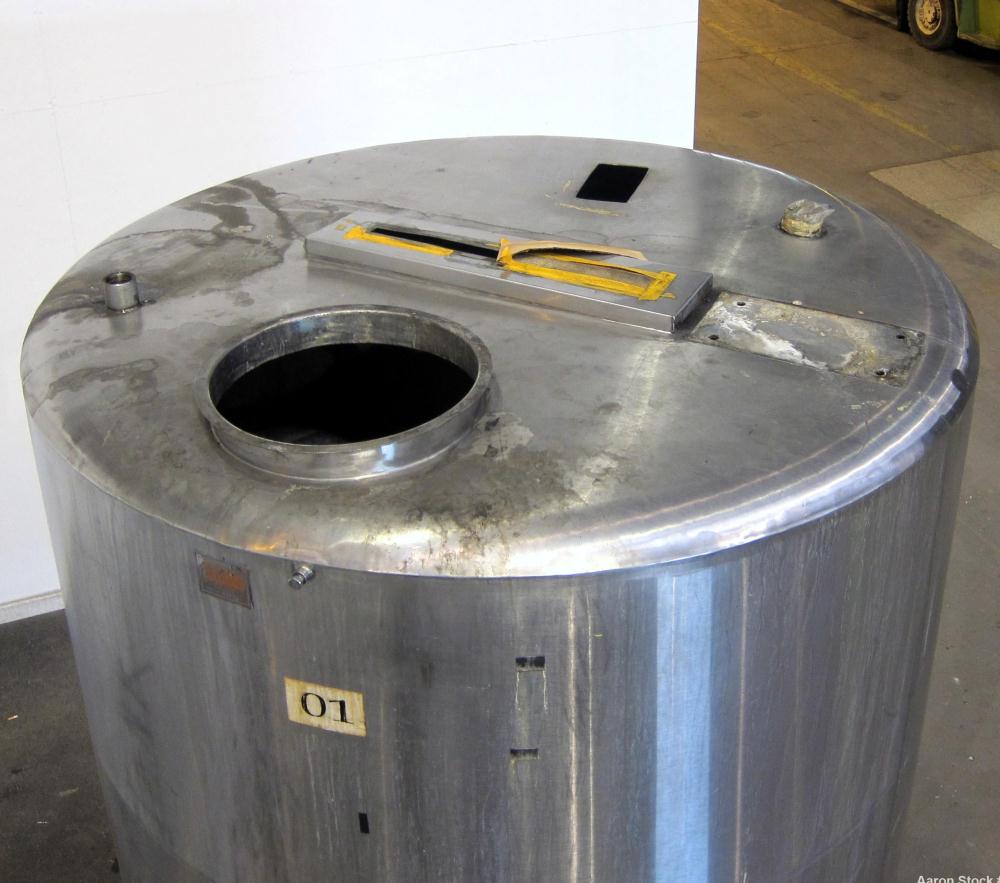 Used San-I-Tank, 2000 Gallon, 304 Stainless Steel, Vertical. 84” Diameter x 84” straight side, flat welded top, coned bottom. Lightnin clamp on agitator, model D-3. Approximate 1” diameter shaft with...