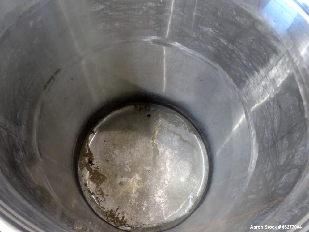 Used San-I-Tanks Tank, Approximately 1,150 Gallons, 304 Stainless Steel, Vertical. Approximately 64" diameter x 81-1/2" straight side. Flat top, sloped bottom. 1-1/2" Off-center bottom outlet. Mounte...