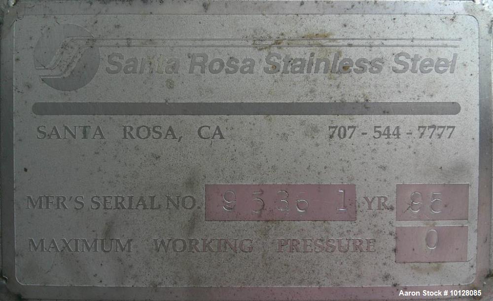 Used 2,000 Gallon Santa Rosa Stainless Steel Jacketed Vertical Tank – 20 PSI MAWP, Three-Zone