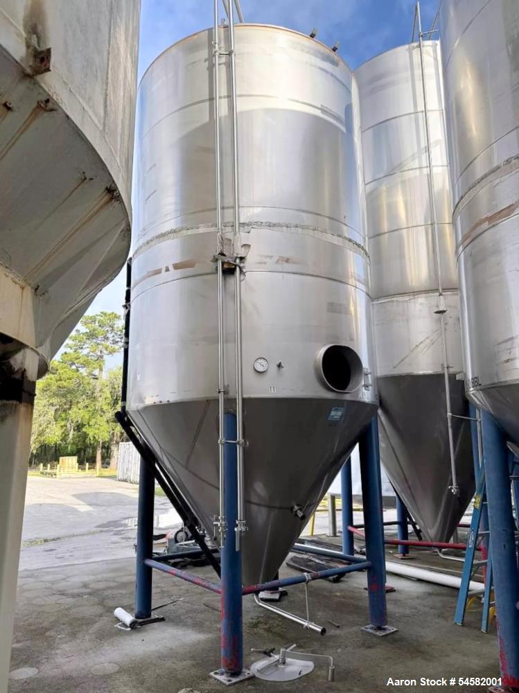 Used Santa Rosa 4,650 Gallon (150 BBL) Stainless Steel Jacketed Fermenter Tank – Vertical Cone Bottom Fermentation Vessel