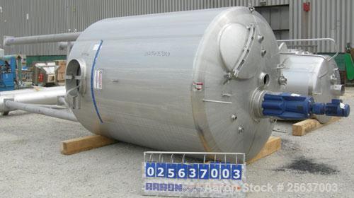 Used- Stainless Fabrication Tank, 2,000 gallon, 316L stainless steel. 75" diameter x 102" straight side, dished top and bott...