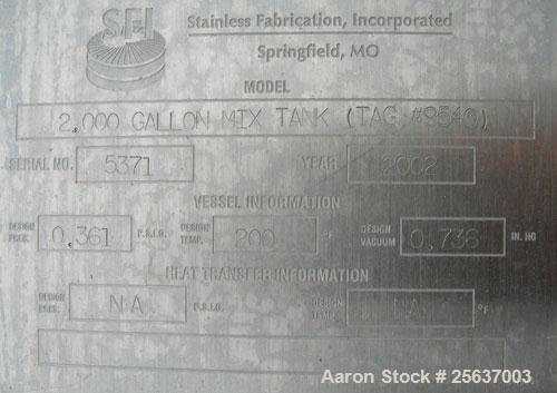 Used Stainless Fabrication Tank, 2,000 gallon, 316L stainless steel. 75" diameter x 102" straight side, dished top and bottom. 2" insulation with 304 stainless steel sheathing. Internal rated to 200 ...