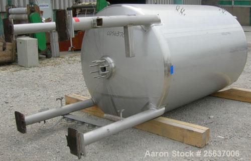 Used Stainless Fabrication Tank, 1,000 Gallon, 316L Stainless Steel, Vertical. 60" diameter x 84" straight side, dished top and bottom. Internal rated to 200 deg F. Openings: top 1-1/2" tri-clamp, (2...