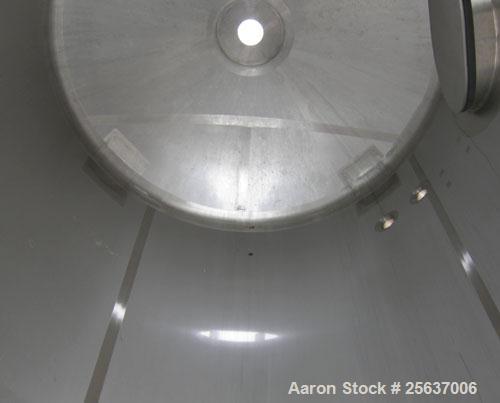 Used Stainless Fabrication Tank, 1,000 Gallon, 316L Stainless Steel, Vertical. 60" diameter x 84" straight side, dished top and bottom. Internal rated to 200 deg F. Openings: top 1-1/2" tri-clamp, (2...