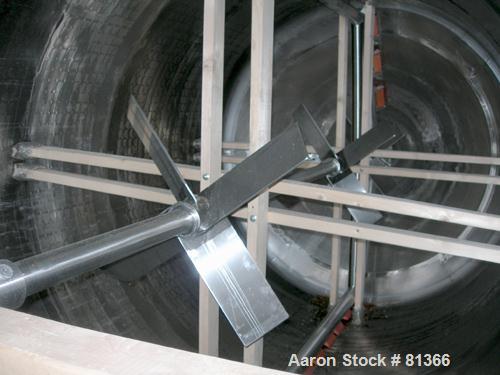 USED:Stainless Fabrication Inc double motion mix tank, 4000 gallon, 316L stainless steel, vertical. 7' diameter x 13' straight side. Dished top, coned bottom, stainless steel agitator bridge with a d...
