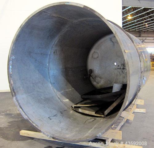 Used Stapco Tank, 3200 Gallon, 304 Stainless Steel, Vertical. Approximately 84" diameter x 130" straight side, open top with a cover, dished bottom. Approximately 48" tall sidewall section added to o...
