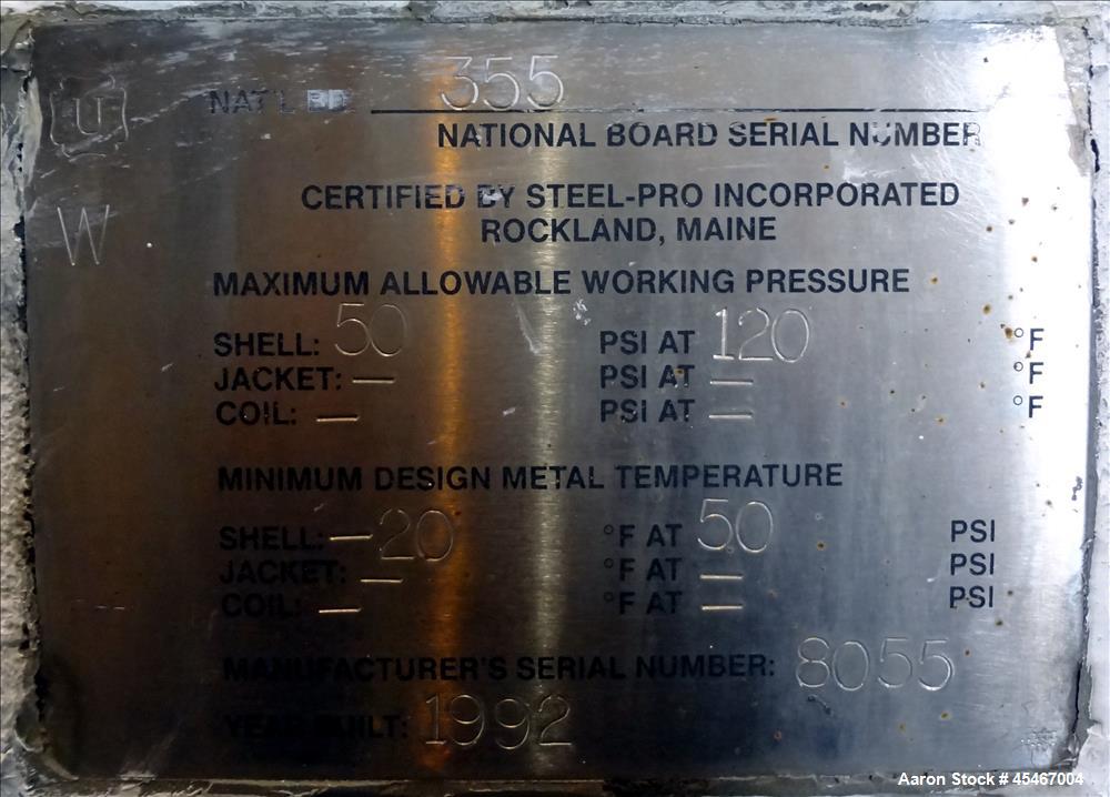 Used 1850 Gallon Stainless Steel Steel-Pro Pressure Tank