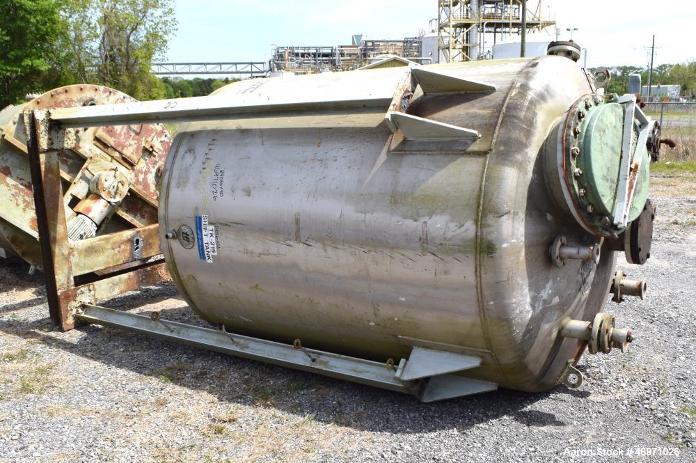 Used TPI Industrial Tank, Approximate 1500 Gallon, Stainless Steel, Vertical. Approximate 72" Diameter x 80" straight side, dished top and bottom. Sidewall baffles, top man way, center bottom outlet....