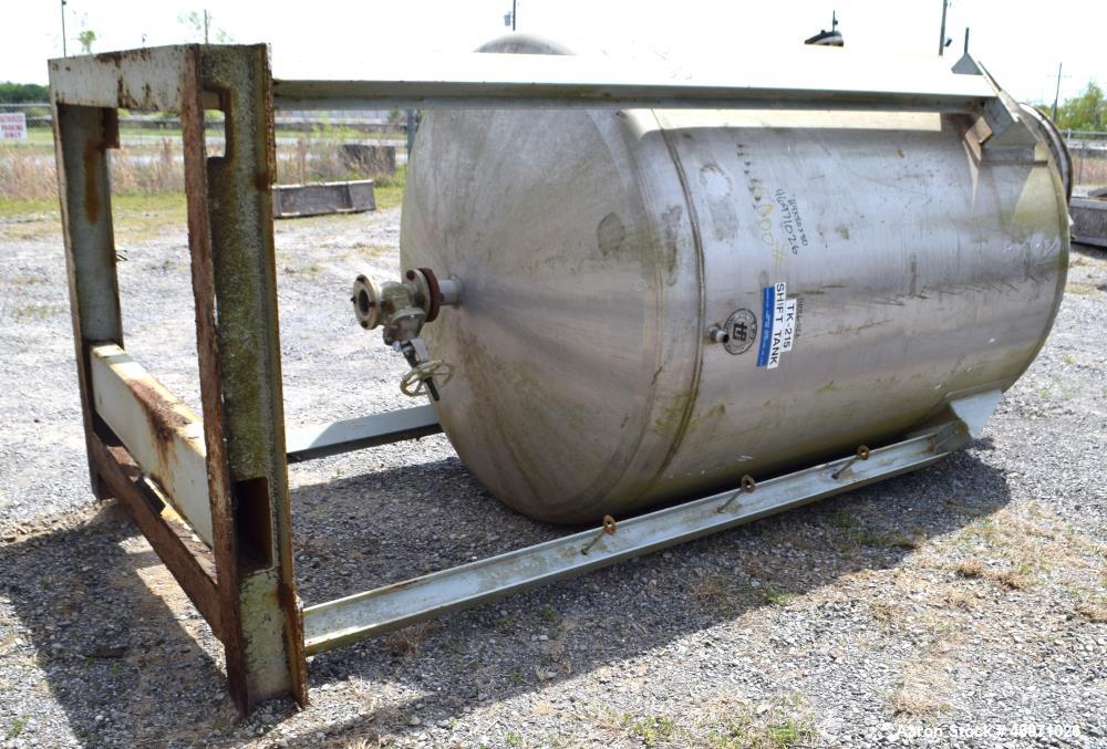 Used TPI Industrial Tank, Approximate 1500 Gallon, Stainless Steel, Vertical. Approximate 72" Diameter x 80" straight side, dished top and bottom. Sidewall baffles, top man way, center bottom outlet....
