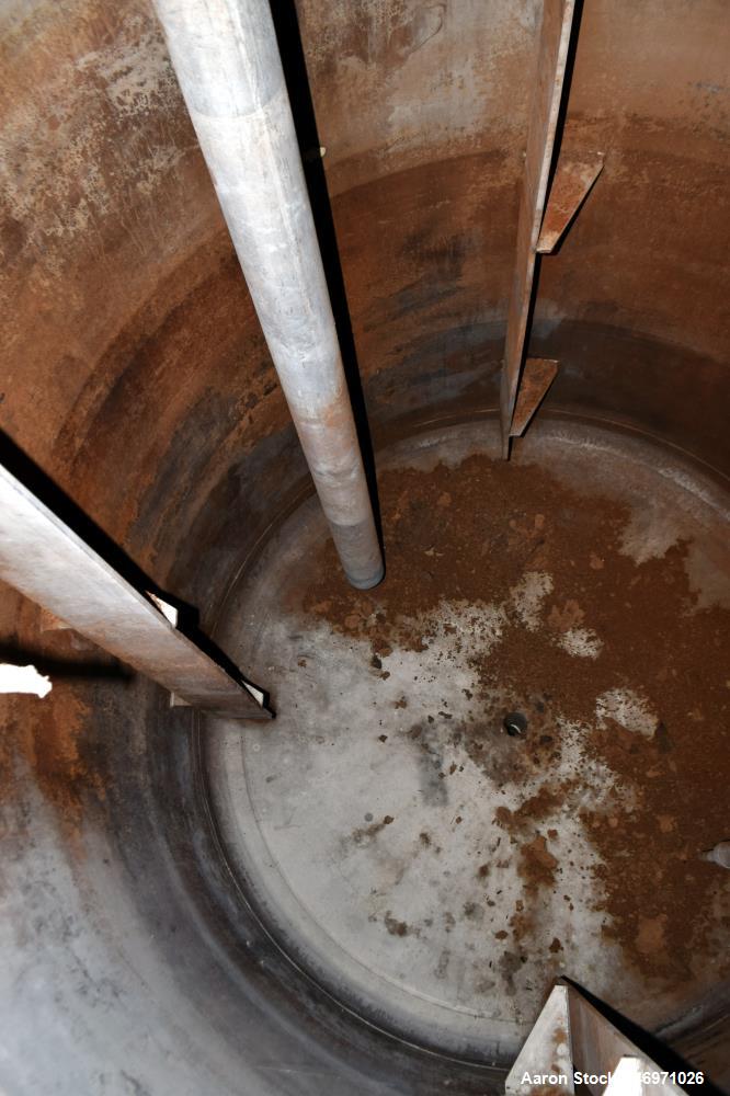 Used TPI Industrial Tank, Approximate 1500 Gallon, Stainless Steel, Vertical. Approximate 72" Diameter x 80" straight side, dished top and bottom. Sidewall baffles, top man way, center bottom outlet....