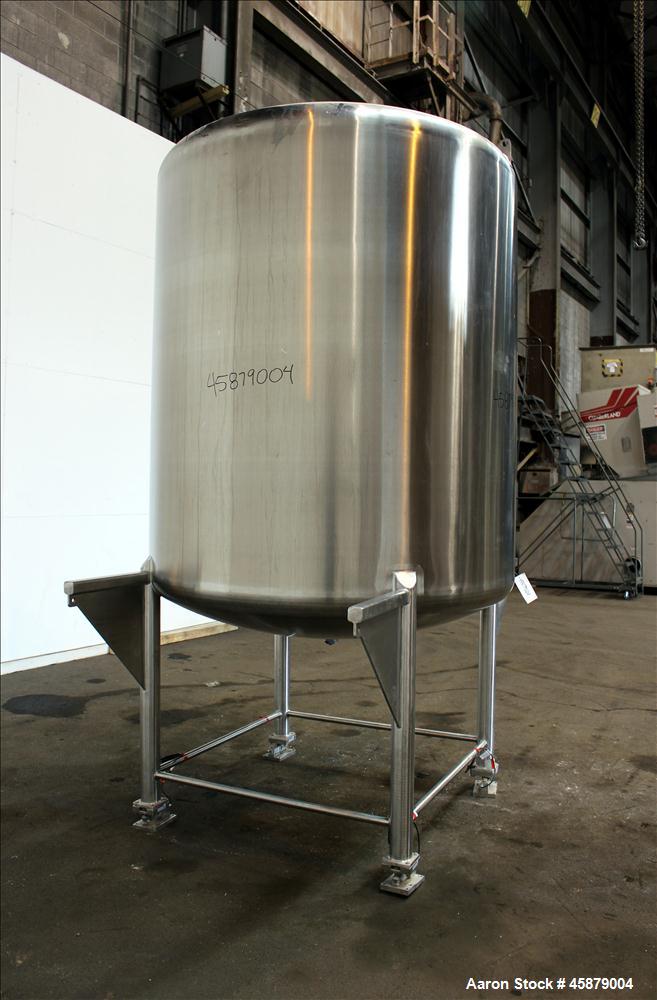 Used- T&C Stainless Tank, 1,000 Gallon, 316L Stainless Steel, Vertical. Approximately 65" diameter x 70" straight side. Dish...