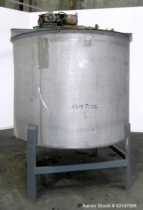 Used Toronto Coppersmithing Tank, 2400 Gallon, 304 Stainless Steel, Vertical. 96’’ Diameter x 72’’ straight side. Flat welded top, coned bottom. Top entering Lightnin agitator, model 119-RELB-32, app...