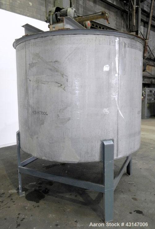 Used Toronto Coppersmithing Tank, 2400 Gallon, 304 Stainless Steel, Vertical. 96’’ Diameter x 72’’ straight side. Flat welded top, coned bottom. Top entering Lightnin agitator, model 119-RELB-32, app...