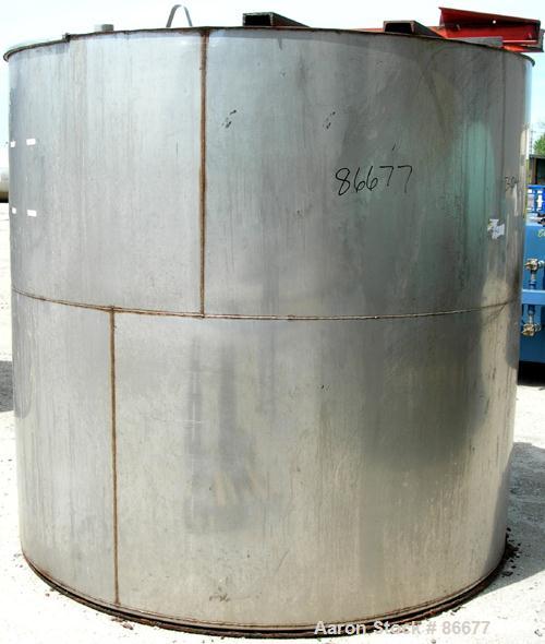 USED: Toronto Coppersmithing Company tank, 1900 gallon, 304 stainless steel, vertical. 84" diameter x 80" straight side. Flat top with 1/3 hinged cover, flat bottom. Carbon steel agitator bridge. Off...