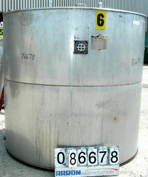 USED: Toronto Coppersmithing Company tank, 1900 gallon, 304 stainless steel, vertical. 84" diameter x 80" straight side. Flat top with 1/3 hinged cover, flat bottom. Carbon steel agitator bridge. Off...