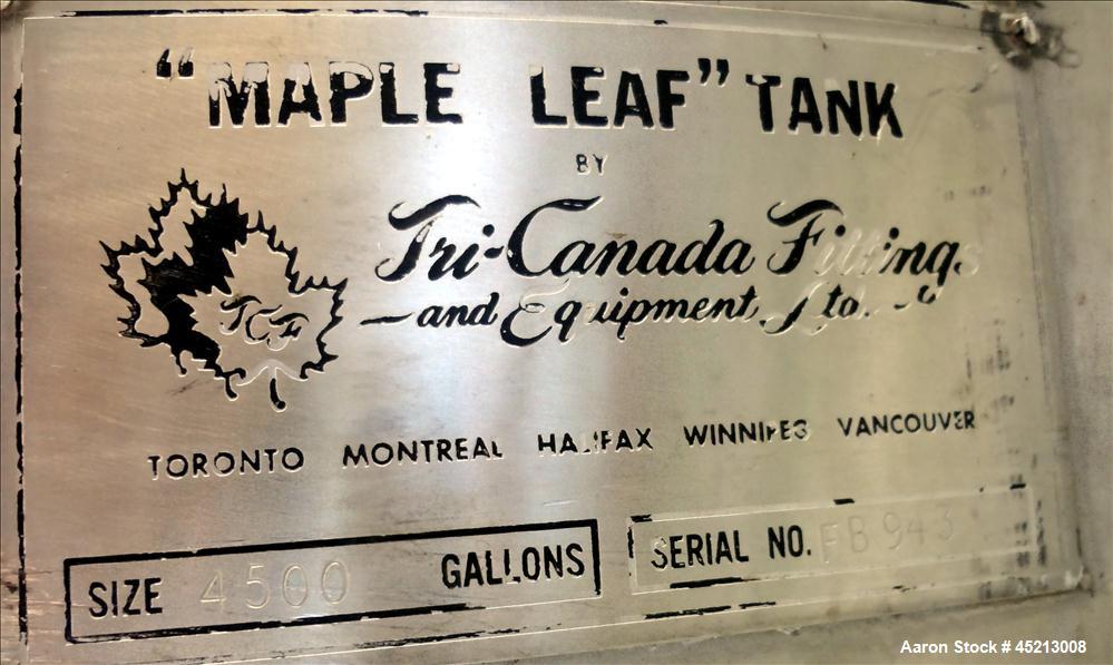 Used 5200 Gallon Stainless Steel Tri-Canada Fittings Tank