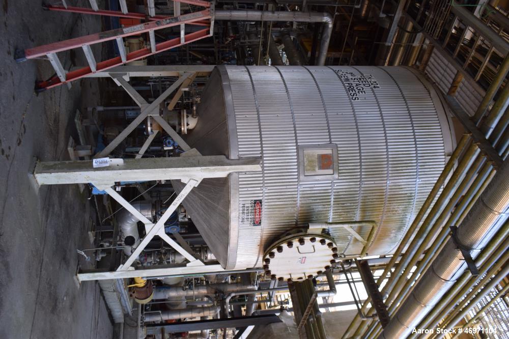 Used Troy Boiler Works API Standard 650 Tank, 3396 Gallon, 316 Stainless Steel, Vertical. Approximate 96” diameter x 96” straight side, open top with 2 piece cover, coned bottom. Internal rated maxim...