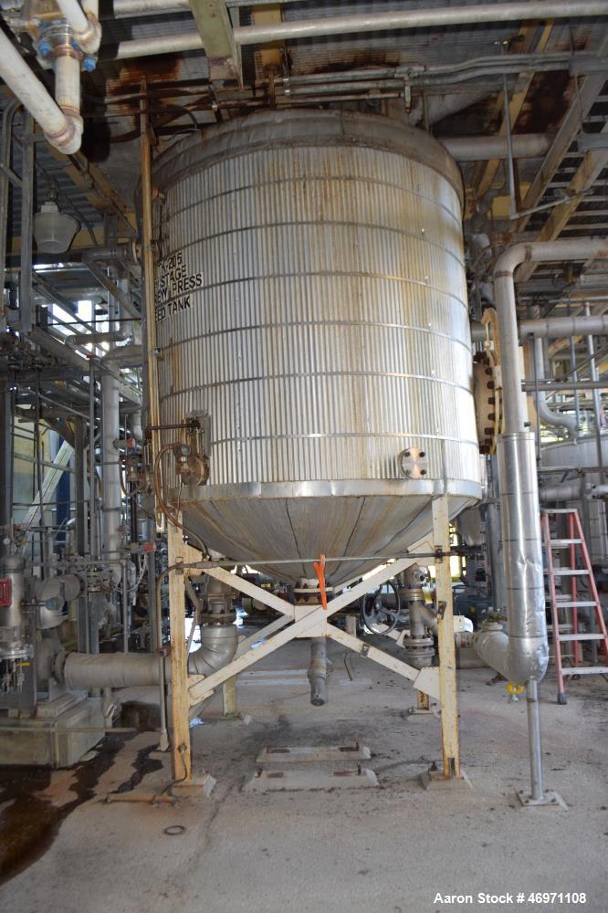 Used Troy Boiler Works API Standard 650 Tank, 3396 Gallon, 316 Stainless Steel, Vertical. Approximate 96” diameter x 96” straight side, coned top and bottom. Internal rated maximum operating temperat...