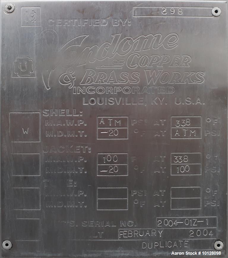 Used Vendome 1,000 Gallon Stainless Steel Jacketed Processor | Scrape Agitator | Dual-Zone Heat | 100 PSI