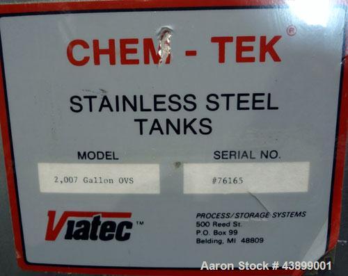 Used Viatec Chem-Tek Tank, 2007 Gallon, Model OVS, 316 Stainless Steel, Vertical. Approximate 80” diameter x 92” straight side. Open top with (2) 1/4 covers, and a bolt on middle section, sloped bott...
