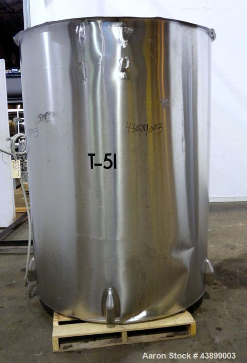 Used Viatec Chem-Tek Tank, 1000 Gallon, 304 Stainless Steel, Vertical. Approximately 62” diameter x 82” straight side. Open top with (2) 1/3 covers and a bolt on middle section, sloped bottom. Clamp-...