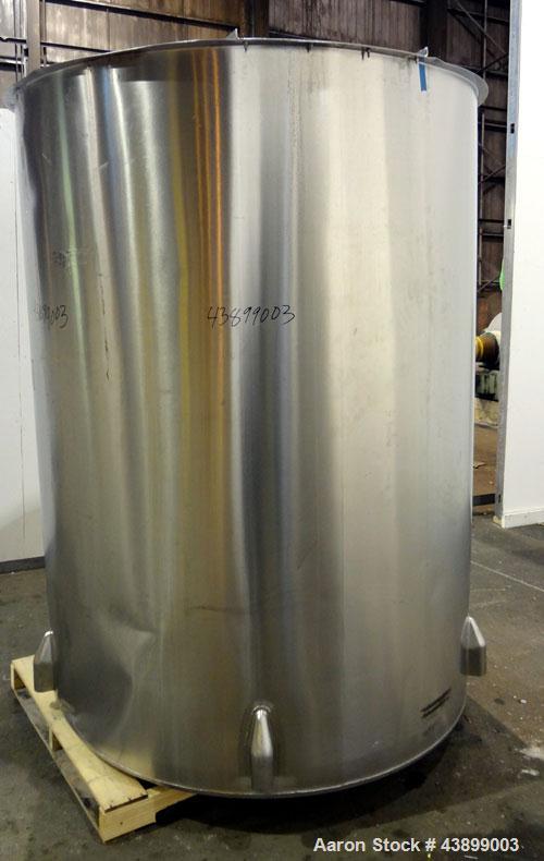 Used Viatec Chem-Tek Tank, 1000 Gallon, 304 Stainless Steel, Vertical. Approximately 62” diameter x 82” straight side. Open top with (2) 1/3 covers and a bolt on middle section, sloped bottom. Clamp-...