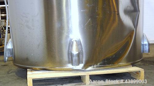 Used Viatec Chem-Tek Tank, 1000 Gallon, 304 Stainless Steel, Vertical. Approximately 62” diameter x 82” straight side. Open top with (2) 1/3 covers and a bolt on middle section, sloped bottom. Clamp-...