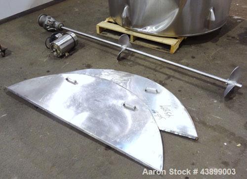 Used Viatec Chem-Tek Tank, 1000 Gallon, 304 Stainless Steel, Vertical. Approximately 62” diameter x 82” straight side. Open top with (2) 1/3 covers and a bolt on middle section, sloped bottom. Clamp-...