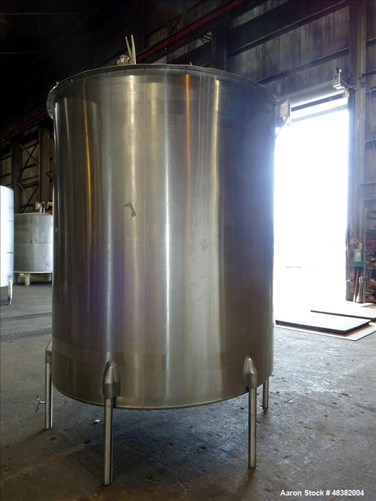Used Perma-San Tank, 2,000 Gallon, 316 Stainless Steel, Vertical. Approximate 82" diameter x 91" straight side, flat top, slopped bottom. (2) 1/3 Hinged covers. Spray ball. Provision for side enterin...