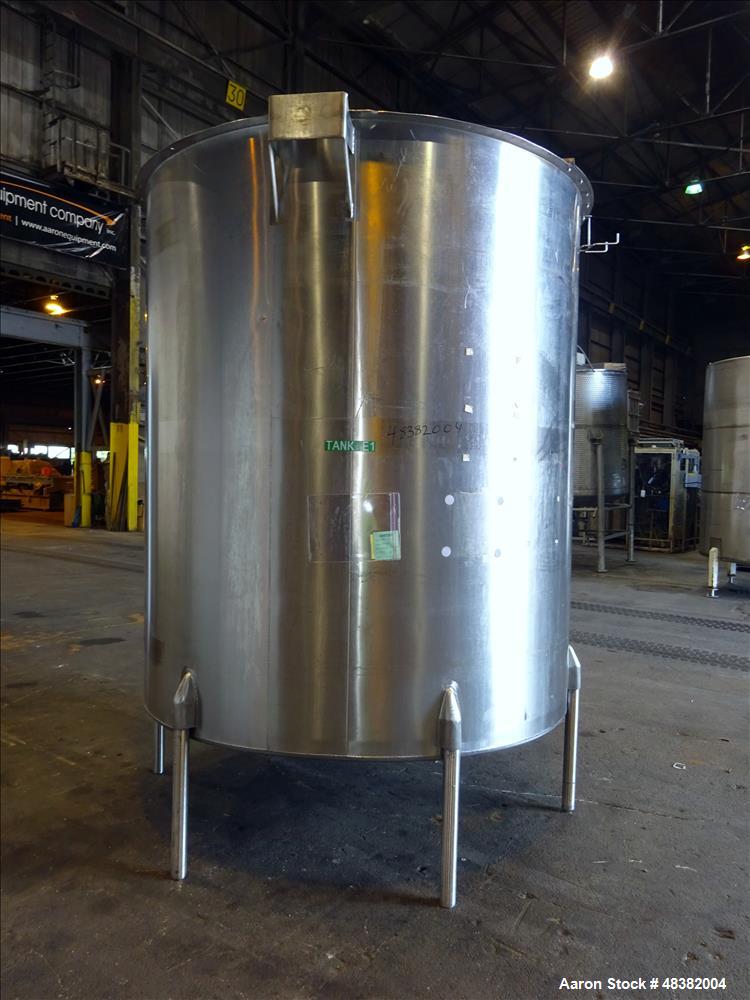 Used Perma-San Tank, 2,000 Gallon, 316 Stainless Steel, Vertical. Approximate 82" diameter x 91" straight side, flat top, slopped bottom. (2) 1/3 Hinged covers. Spray ball. Provision for side enterin...