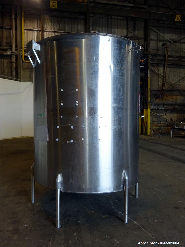 Used Perma-San Tank, 2,000 Gallon, 316 Stainless Steel, Vertical. Approximate 82" diameter x 91" straight side, flat top, slopped bottom. (2) 1/3 Hinged covers. Spray ball. Provision for side enterin...