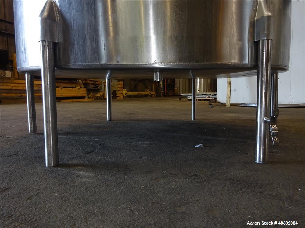 Used Perma-San Tank, 2,000 Gallon, 316 Stainless Steel, Vertical. Approximate 82" diameter x 91" straight side, flat top, slopped bottom. (2) 1/3 Hinged covers. Spray ball. Provision for side enterin...