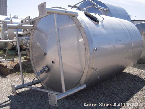 Used W.H.E. Bio-Systems Tank, 4000 Gallon, 304 Stainless Steel, Vertical. 92" diameter x 140" straight side. Slight cone top, coned bottom. Internal spray ball. Side bottom entering agitator, approxi...