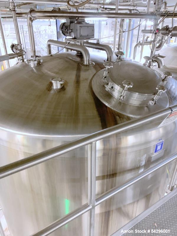 Used Sprinkman Agitated Pressure Tank,  Approximate 3,767 Gallon, Stainless Steel. Internal rated 45/FV psi at -20 to 350 degrees F. 304 stainless steel, vertical, slight dished top and cone bottom. ...