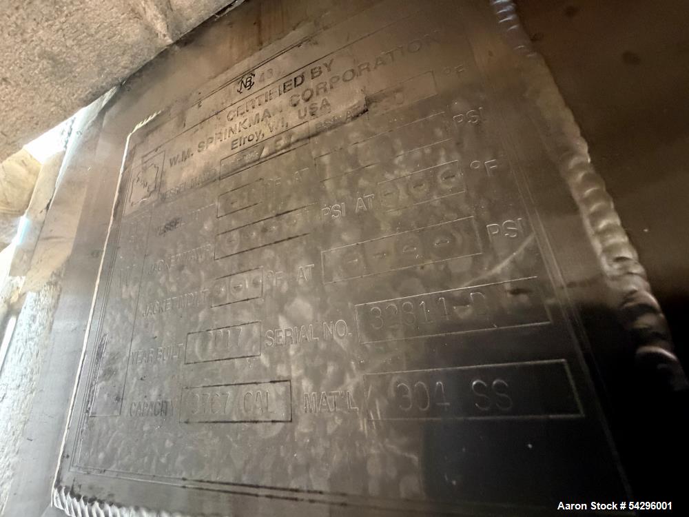 Used Sprinkman 3,767 Gallon Agitated Pressure Tank  304 SS, 45 PSI/FV,