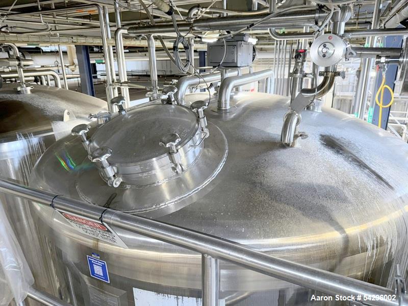 Used Sprinkman Stainless Steel Agitated Pressure Tank,  Approximate 3,767 Gallon. Internal rated 45/FV psi at -20 to 350 degrees F. 304 stainless steel, vertical, slight dished top and cone bottom.  ...