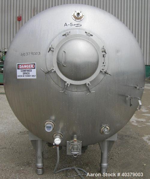 Used Walker Stainless Pressurized Sterilizer Tank, 1000 Gallon, 304 Stainless Steel, Horizontal. Jacketed and insulated. 66" Diameter x 64" straight side, dished heads. 50 Square feet of jacket rated...