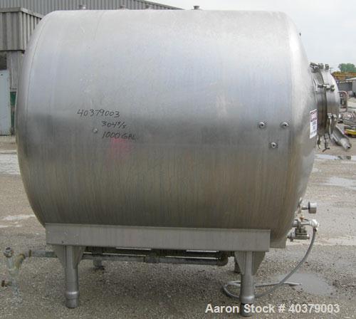 Used Walker Stainless Pressurized Sterilizer Tank, 1000 Gallon, 304 Stainless Steel, Horizontal. Jacketed and insulated. 66" Diameter x 64" straight side, dished heads. 50 Square feet of jacket rated...