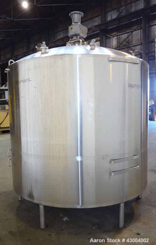 Used Walker Stainless Mix Tank, 1500 Gallon, 304 Stainless Steel, Vertical. Approximate 84" diameter x 64" straight side. Dished top, coned bottom. Internal rated atmospheric at 100 degrees F. Top mo...