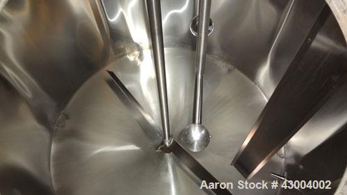 Used Walker Stainless Mix Tank, 1500 Gallon, 304 Stainless Steel, Vertical. Approximate 84" diameter x 64" straight side. Dished top, coned bottom. Internal rated atmospheric at 100 degrees F. Top mo...