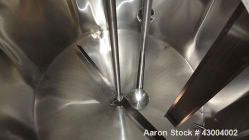Used Walker Stainless Mix Tank, 1500 Gallon, 304 Stainless Steel, Vertical. Approximate 84" diameter x 64" straight side. Dished top, coned bottom. Internal rated atmospheric at 100 degrees F. Top mo...