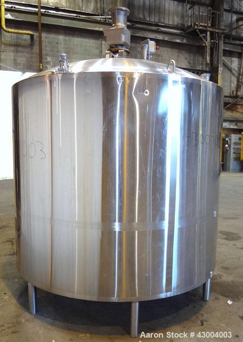 Used- Walker Stainless Mix Tank, 1500 Gallon, 304 Stainless Steel, Vertical. Approximate 84” diameter x 64” straight side. D...