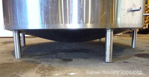 Used Walker Stainless Mix Tank, 1500 Gallon, 304 Stainless Steel, Vertical. Approximate 84” diameter x 64” straight side. Dished top, coned bottom. Internal rated atmospheric at 250 degrees F. Top mo...