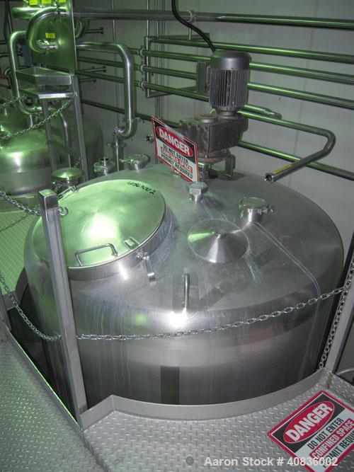 Used Walker Stainless Tank, 1000 gallon, 316 stainless steel, vertical. 66" diameter x 72" straight side, dished top, coned bottom.  Off center top entering agitator, 2" diameter bottom supported sha...