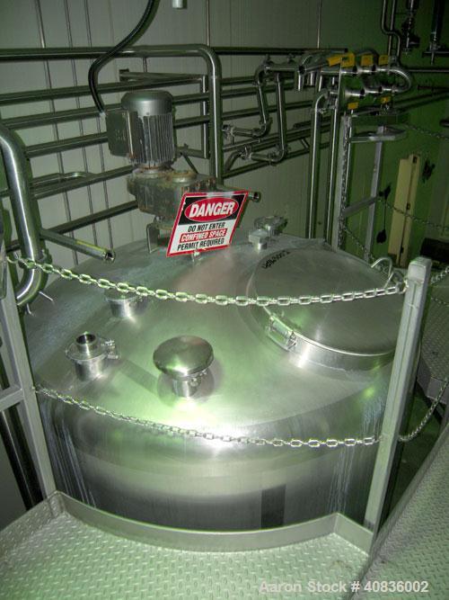 Used Walker Stainless Tank, 1000 gallon, 316 stainless steel, vertical. 66" diameter x 72" straight side, dished top, coned bottom.  Off center top entering agitator, 2" diameter bottom supported sha...