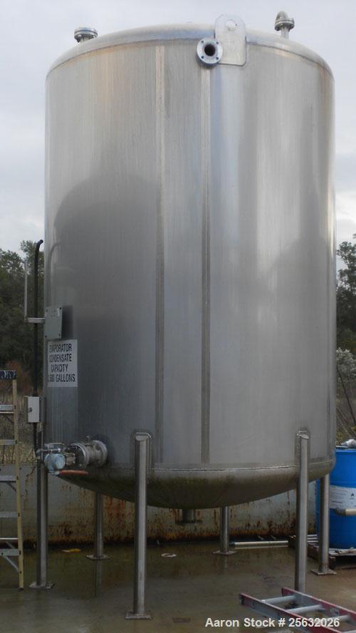 Used- Walker Tank, 3,500 Gallon, 304L stainless steel, vertical. Approximate 96" diameter x 120" straight side, dish top and...