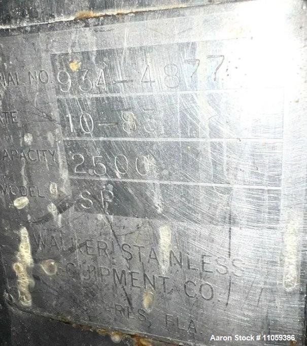 Used Walker Vertical Jacketed Mix Tank – 2,500 Gallon Stainless Steel